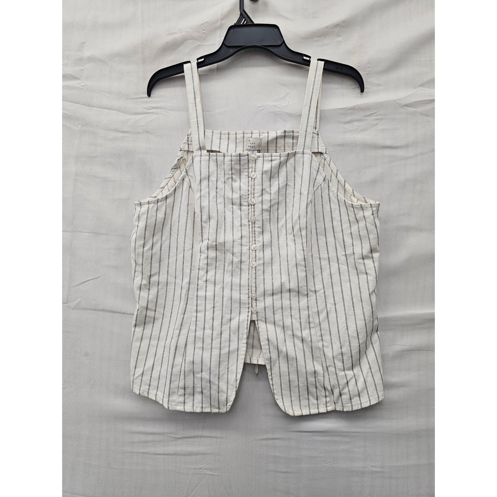 A New Day Womens Striped Button Front Tank Top Cream Cotton Blend Size Large